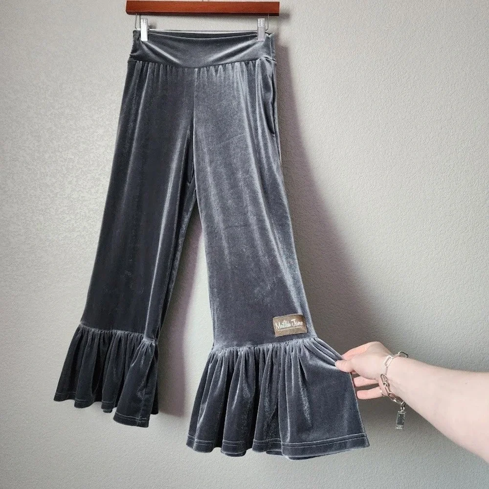 MATILDA JANE Velvet Ruffle Cropped Pants Whimsigoth Boho‎ Flare Size XS